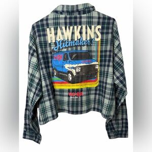 Netflix Stranger Things Cotton Cropped Flannel Hawkins Hitmaker LS Top NWT